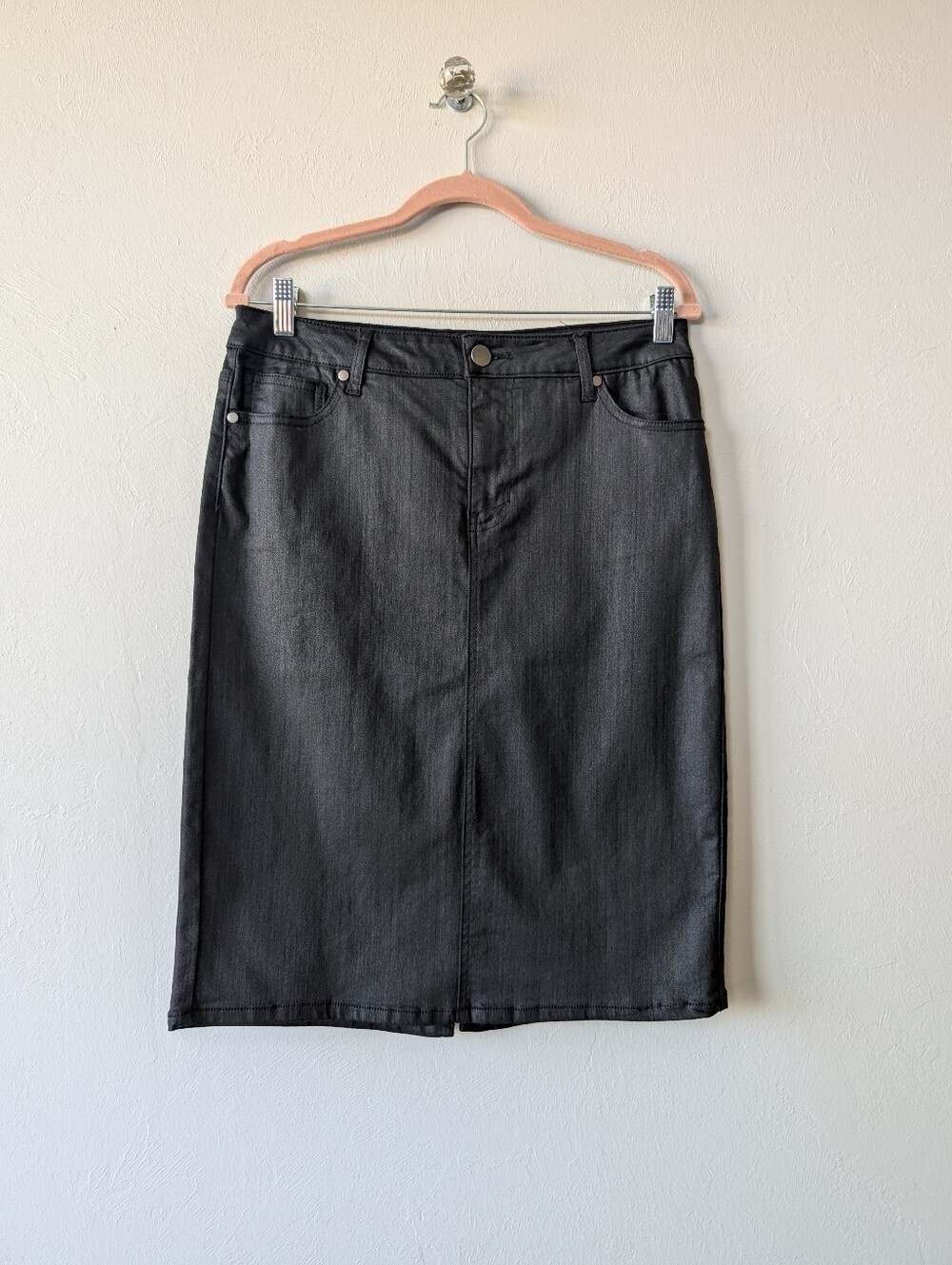 Cato Black Stretch Denim Skirt Midi Size 8